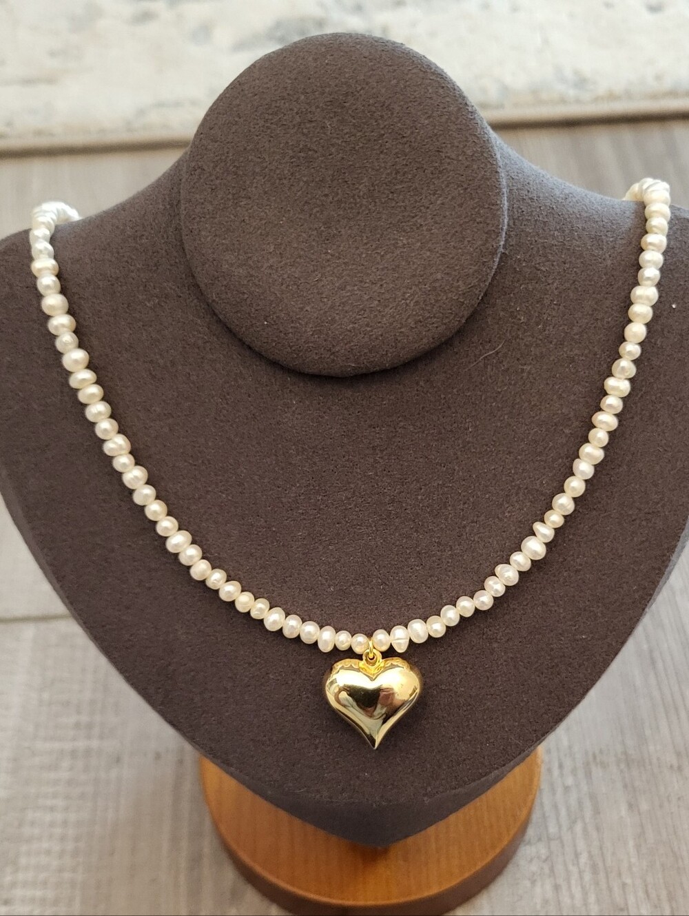 Pearl Necklace with Gold Over Sterling Silver Heart Pendant - Women's Jewelry